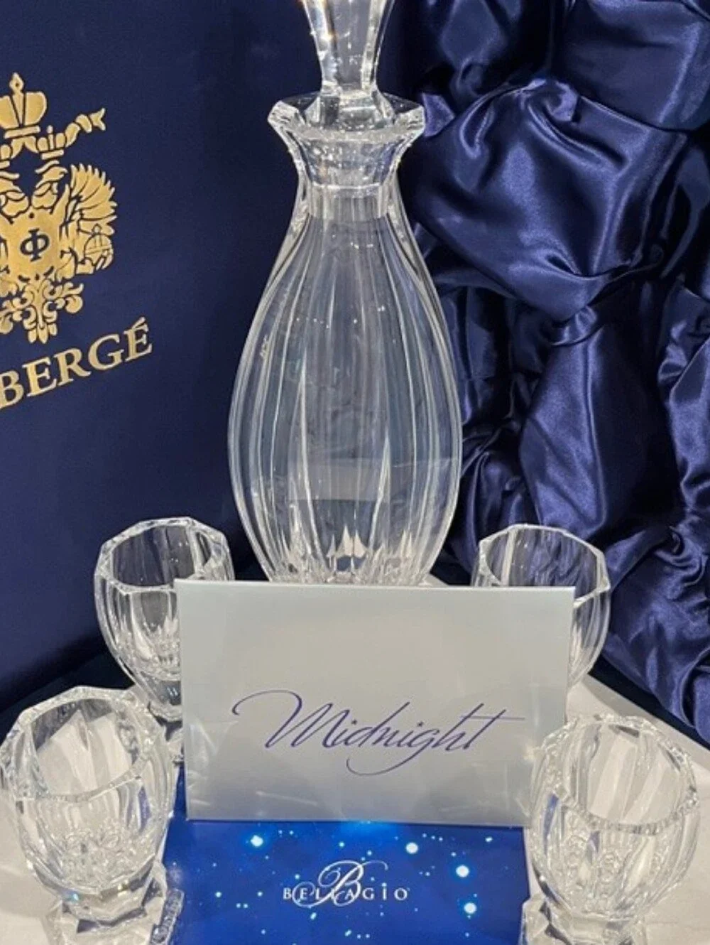 House of Faberge Czarina Crystal‎ Decanter Set 4 Liqueur Shot Glasses Case NIB